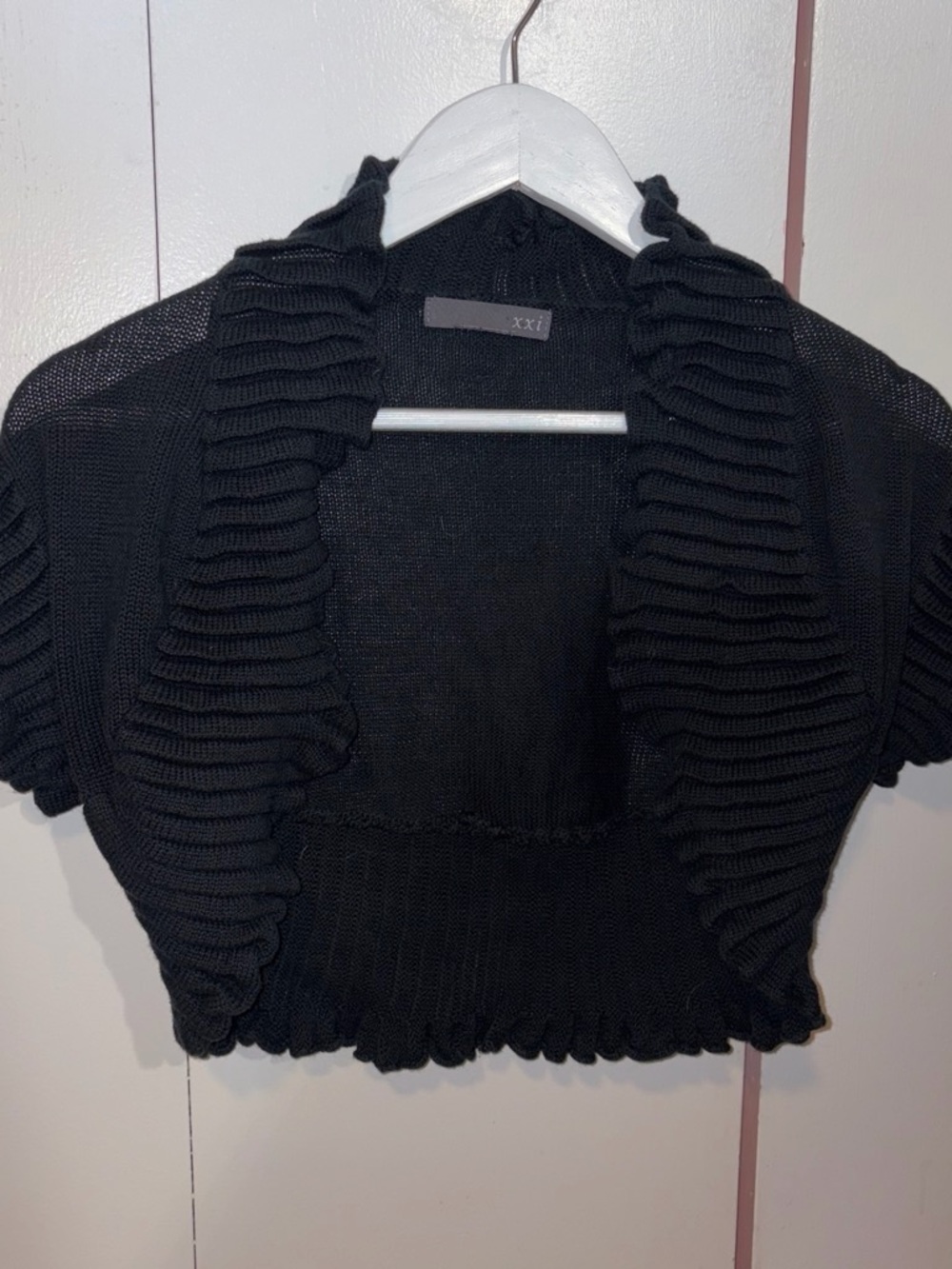 Forever 21 Black Ruffled Open-Front Knit Shrug